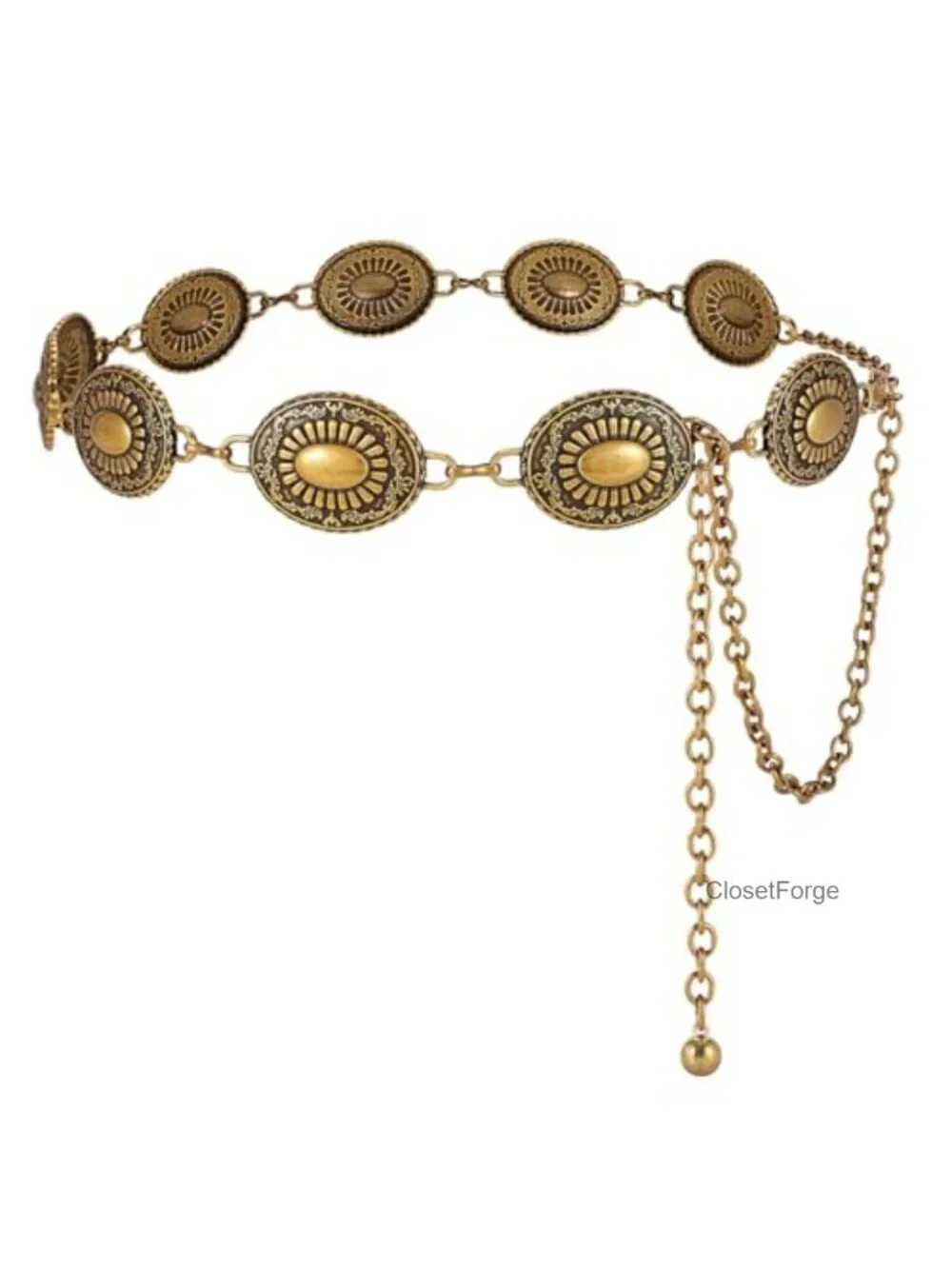 Women's Western Concho Chain Belt Alloy Metal Boho Cowgirl Waist Belt for